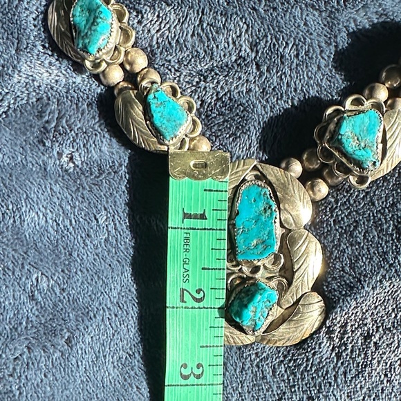vintage Turquoise and silver blossom native Necklace - Picture 6 of 16